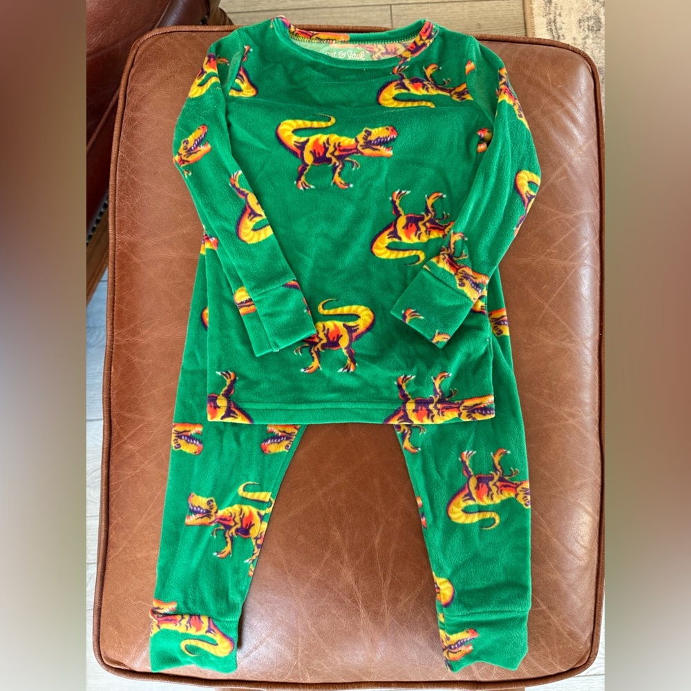 Cat & Jack Dinosaur Pajama Set | Toddler Boys 2T | Green Fleece Sleepwear